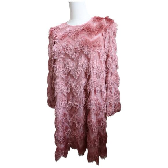 Anthropologie Hutch Fringed Chevron Shift Dress in Rose Size S - Picture 6 of 13